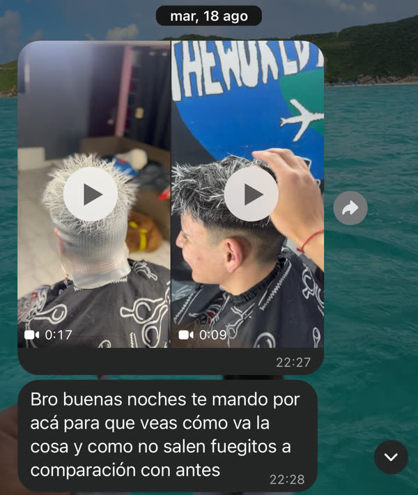 Mensaje de Leo mostrando mechas sin fueguitos